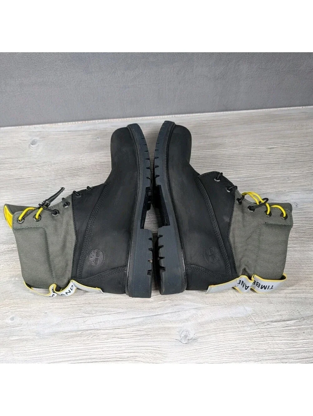 Timberland Mens 12 Black Gray Yellow Treadlight Waterproof 6in ReBOTL Work Boots